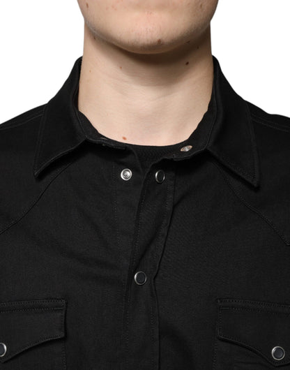 Dolce &amp;amp; Gabbana Svart bomullsskjorta med krage och knappar