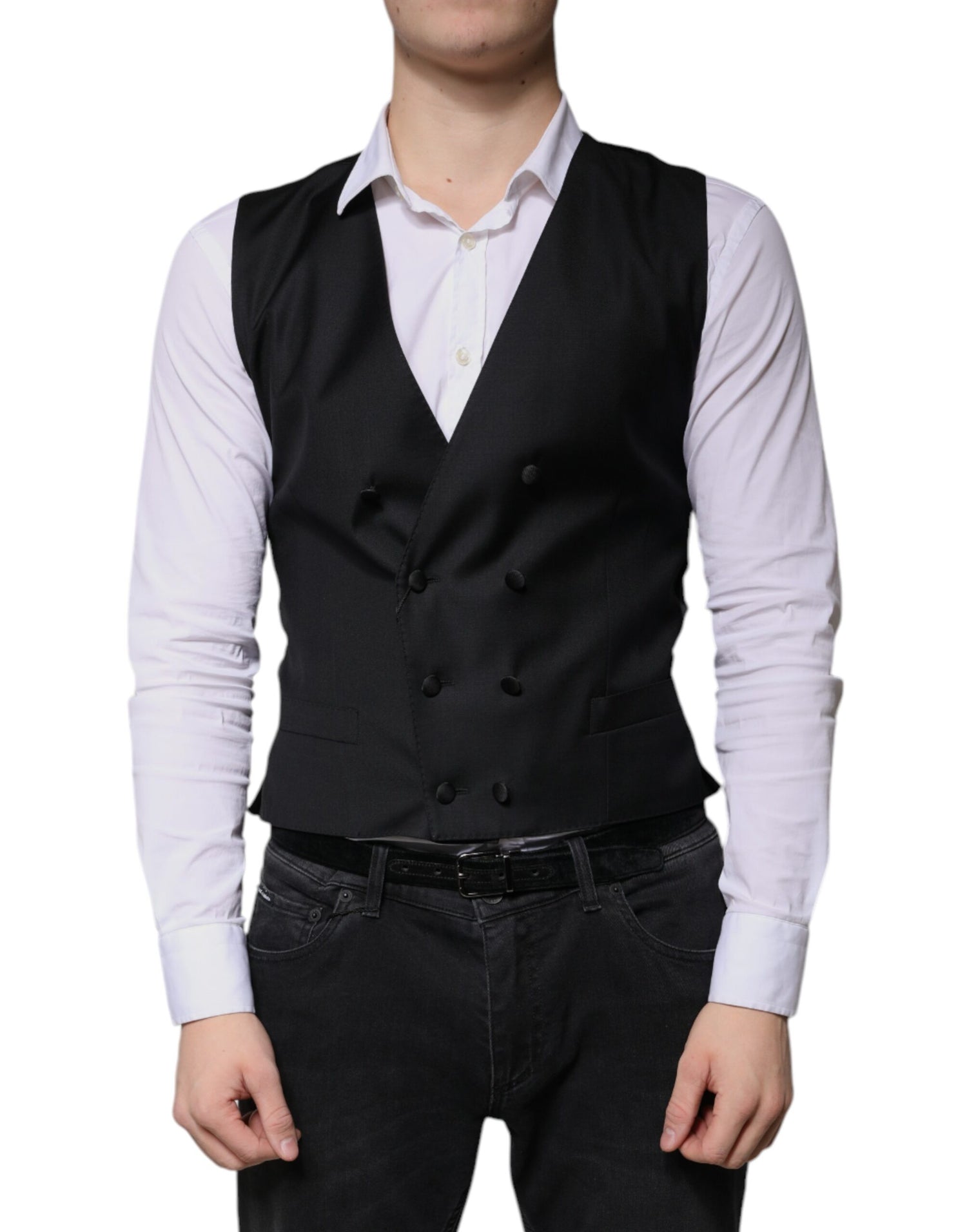Dolce &amp; Gabbana Black Wool Formal Dress Men Waistcoat Vest