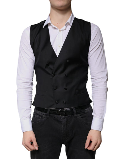 Dolce &amp; Gabbana Black Wool Formal Dress Men Waistcoat Vest