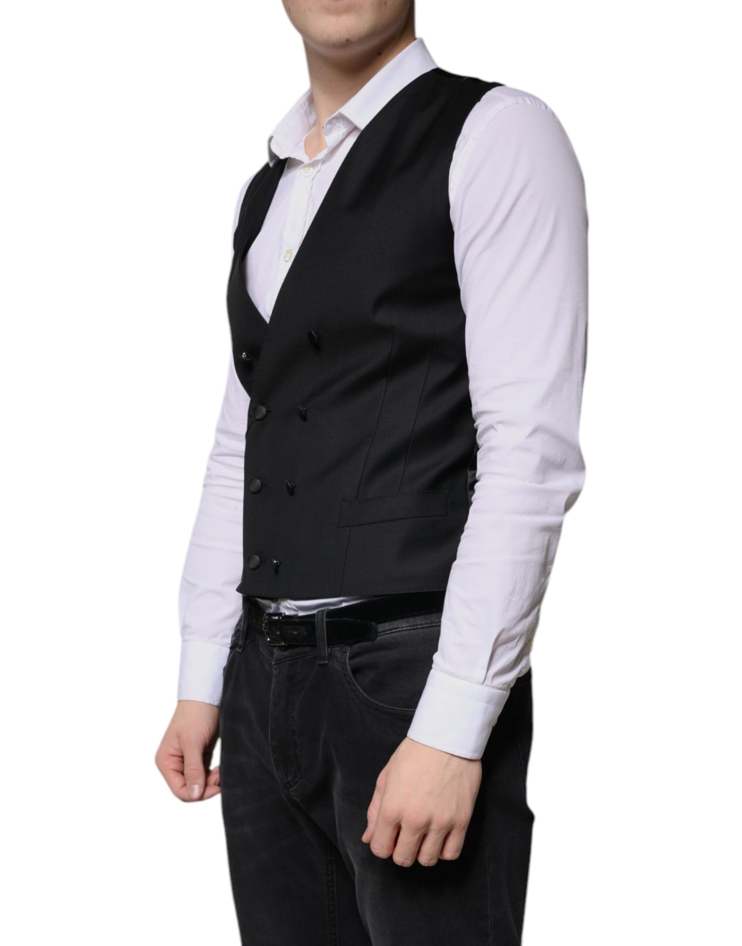 Dolce &amp; Gabbana Black Wool Formal Dress Men Waistcoat Vest