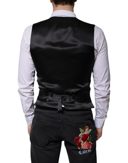 Dolce &amp; Gabbana Black Wool Formal Dress Men Waistcoat Vest