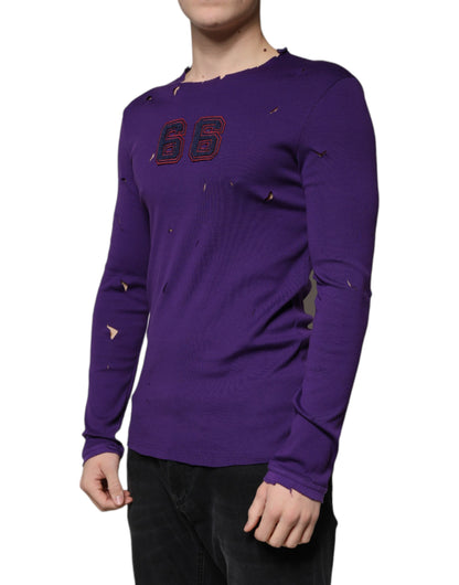 Dolce &amp; Gabbana Purple Cotton Round Neck Pullover Men Sweater
