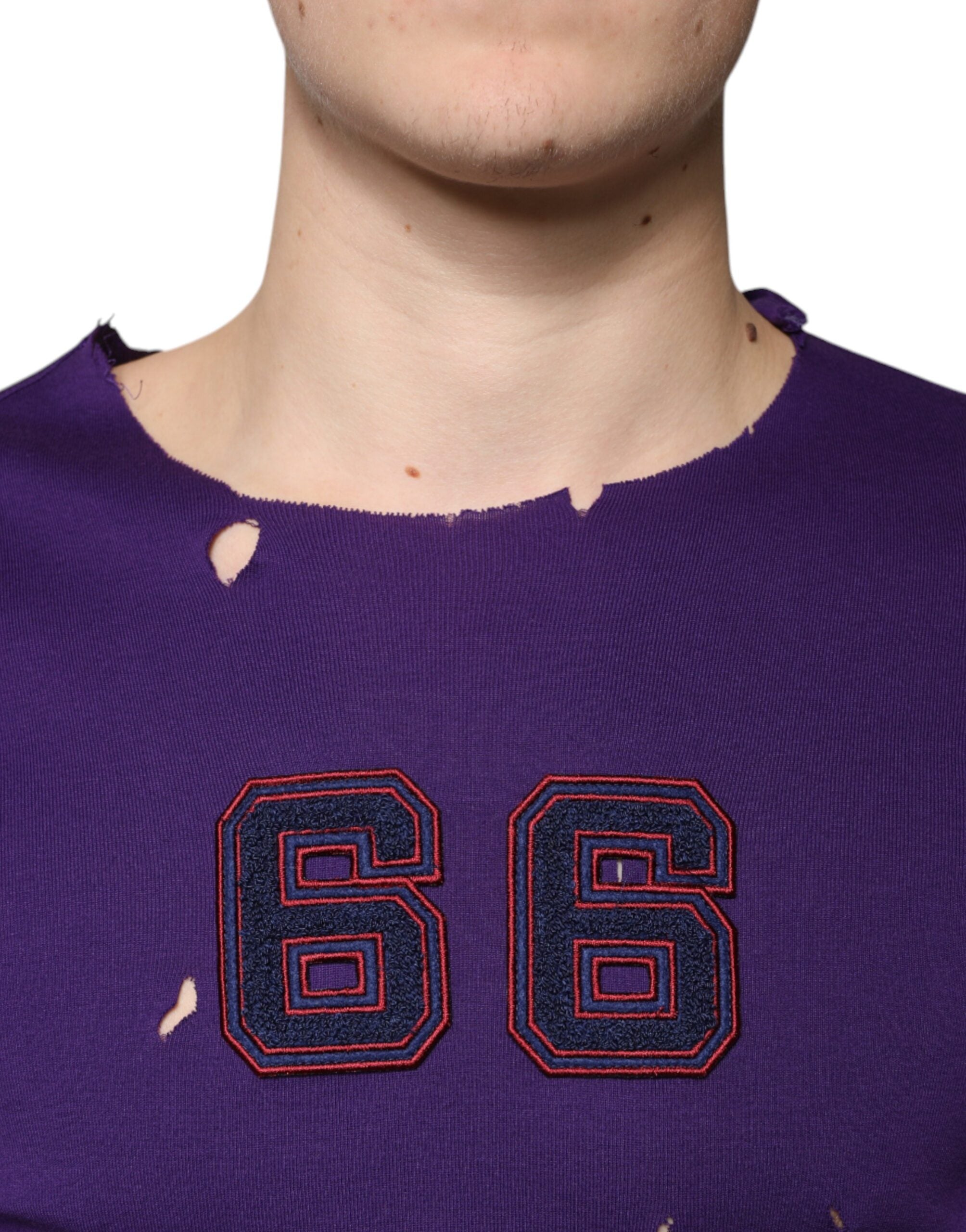 Dolce &amp; Gabbana Purple Cotton Round Neck Pullover Men Sweater