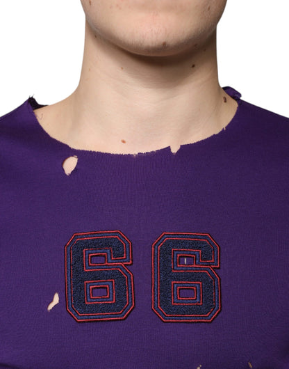 Dolce &amp; Gabbana Purple Cotton Round Neck Pullover Men Sweater