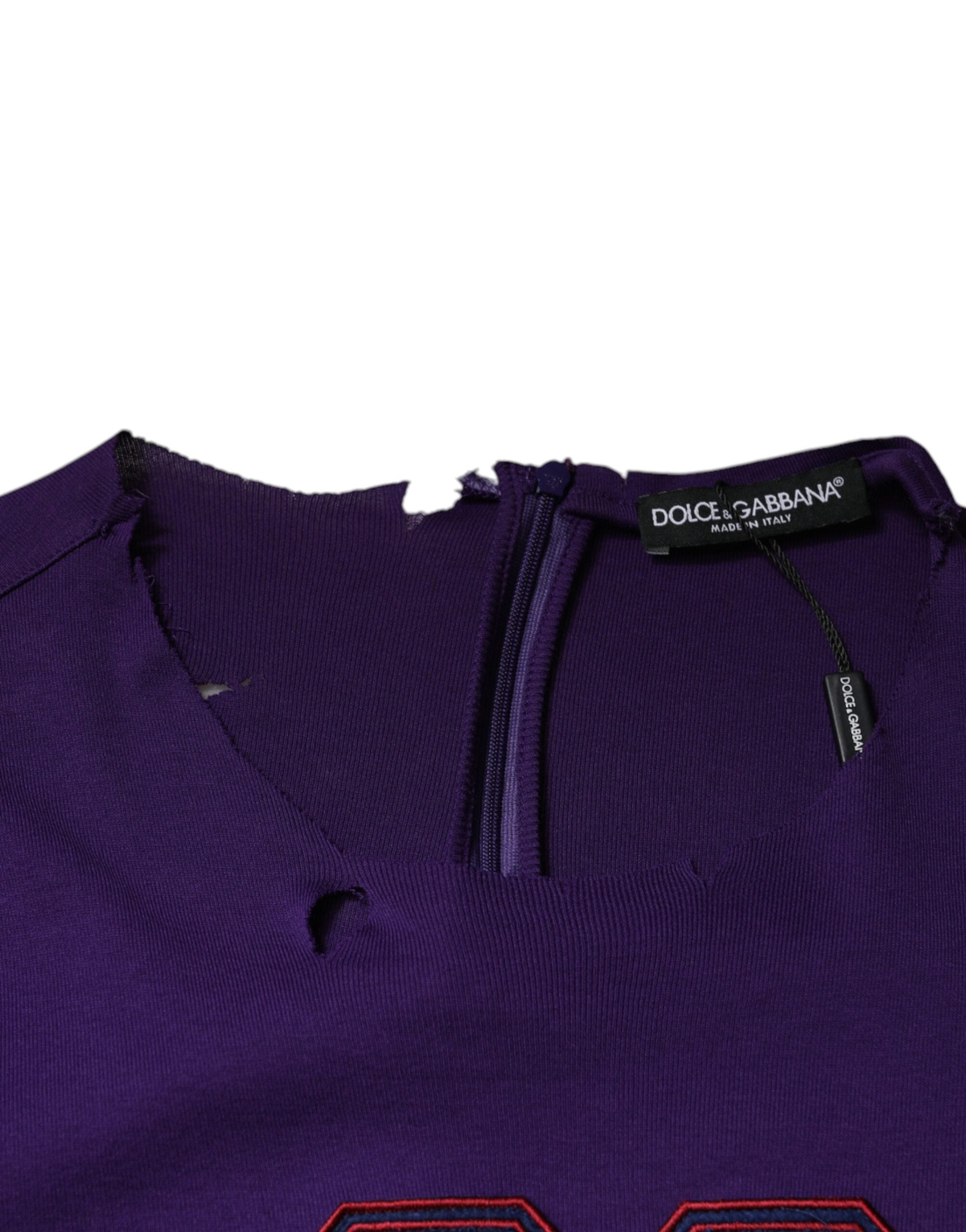 Dolce &amp; Gabbana Purple Cotton Round Neck Pullover Men Sweater