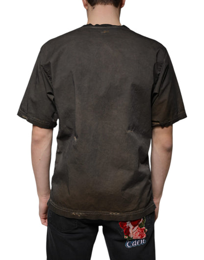 Dolce &amp;amp; Gabbana Brun Grafiskt Tryckt Bomulls-T-shirt Rund Halsad