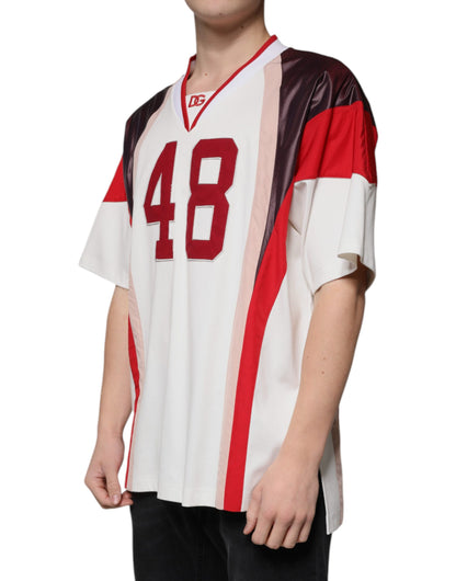 Dolce &amp;amp; Gabbana Flerfärgad Logo Jersey Bomulls T-shirt med V-ringning