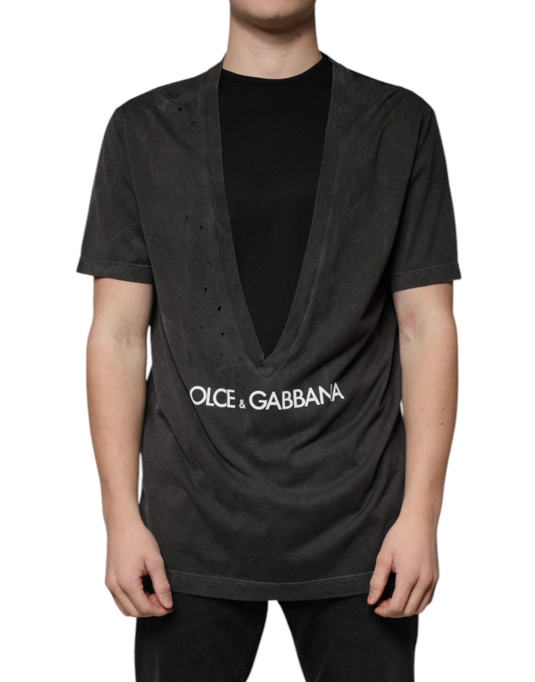 Dolce &amp;amp; Gabbana svart bomulls-t-shirt med rund hals och korta ärmar