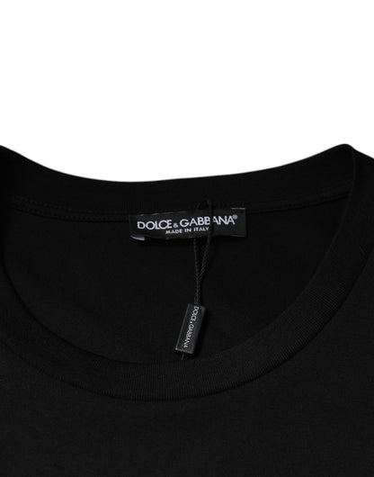 Dolce &amp;amp; Gabbana svart bomulls-t-shirt med rund hals och korta ärmar