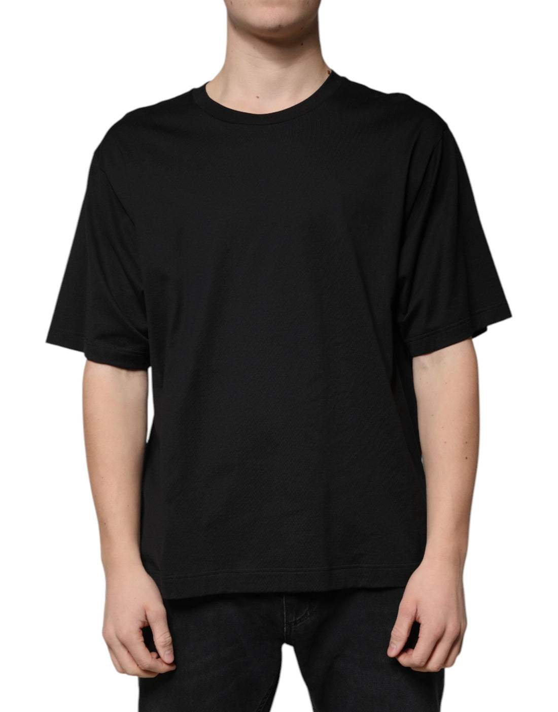 Dolce &amp;amp; Gabbana svart bomulls-t-shirt med rund hals och korta ärmar