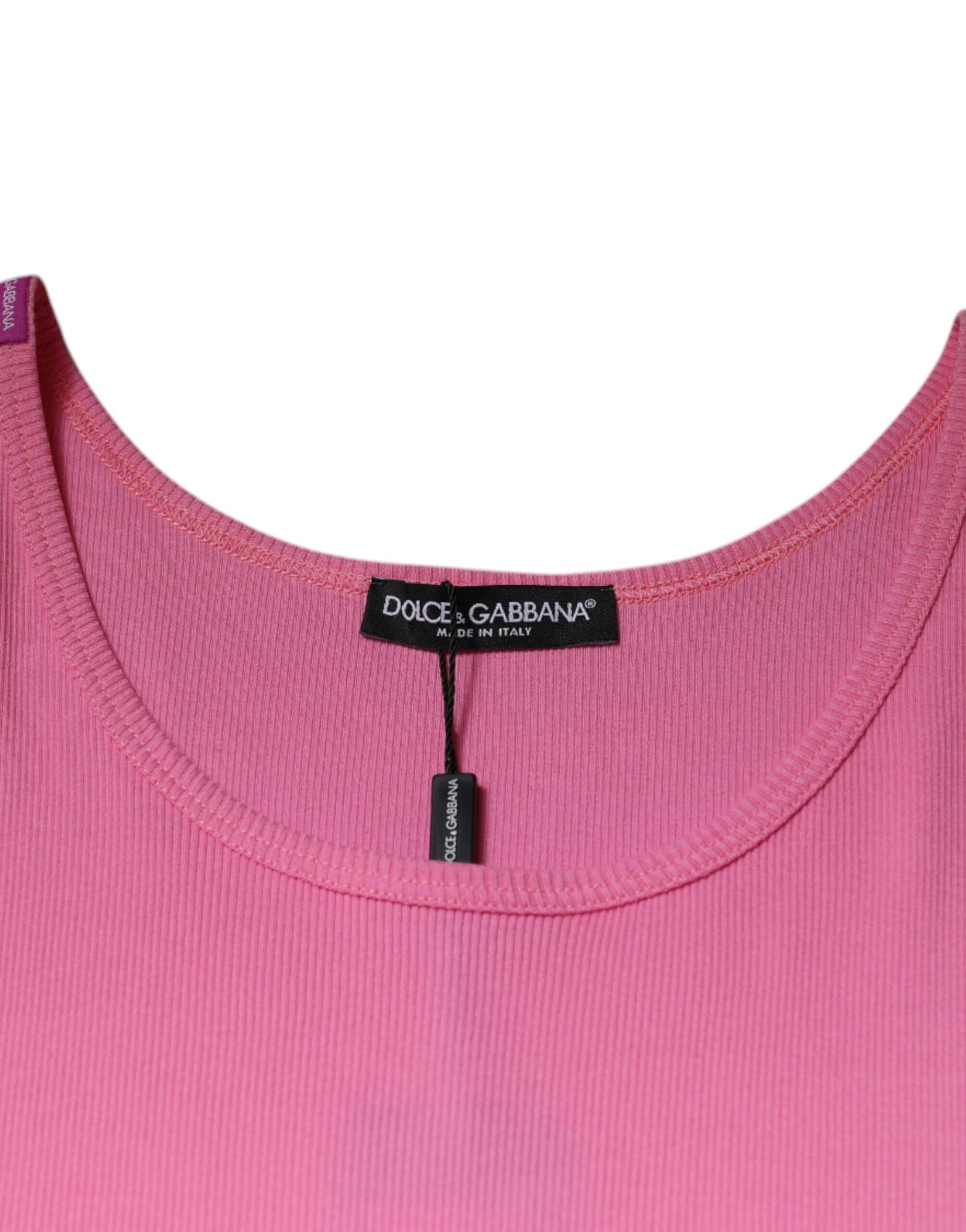 Dolce &amp;amp; Gabbana Rosa bomulls-t-shirt med rund hals och ärmlös design