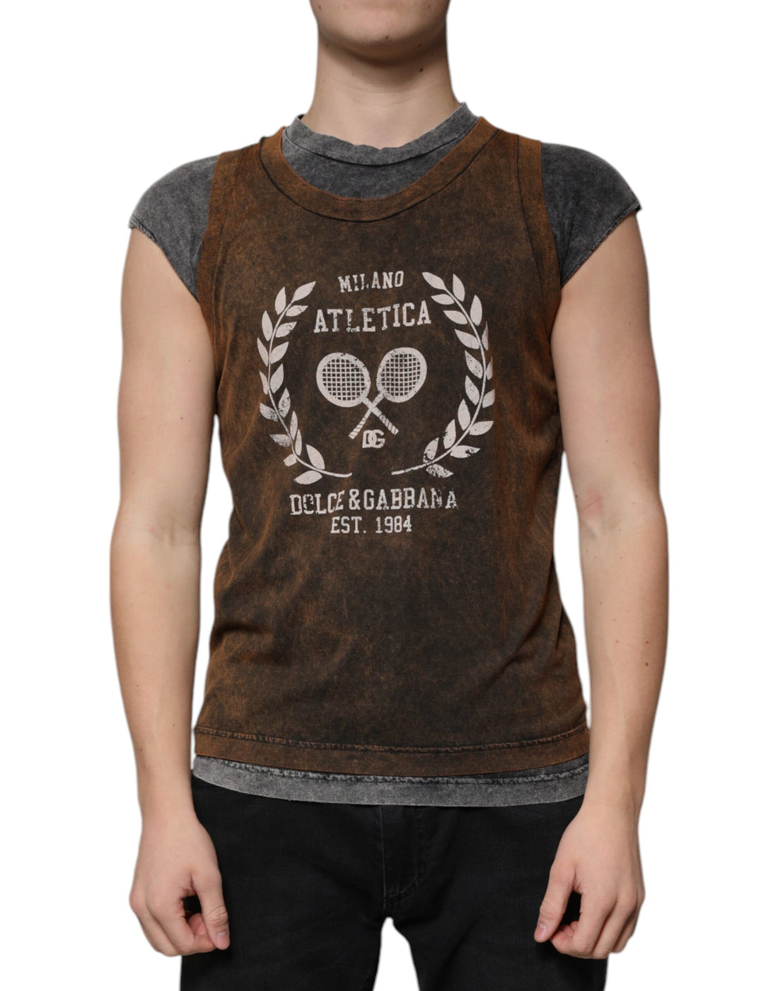 Dolce &amp;amp; Gabbana Brun Bomulls-T-shirt Med Rund Hals Och Ärmlös