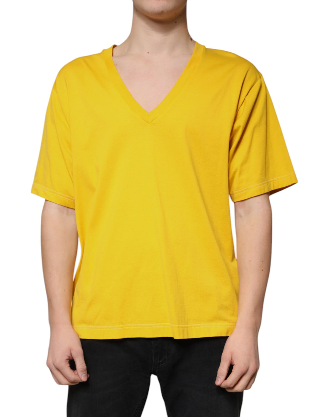 Dolce &amp;amp; Gabbana Gul Bomulls-T-shirt Med V-Ringning Och Korta Ärmar