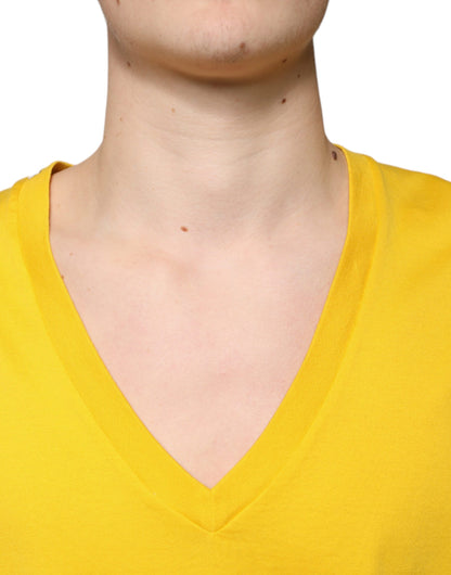 Dolce &amp;amp; Gabbana Gul Bomulls-T-shirt Med V-Ringning Och Korta Ärmar
