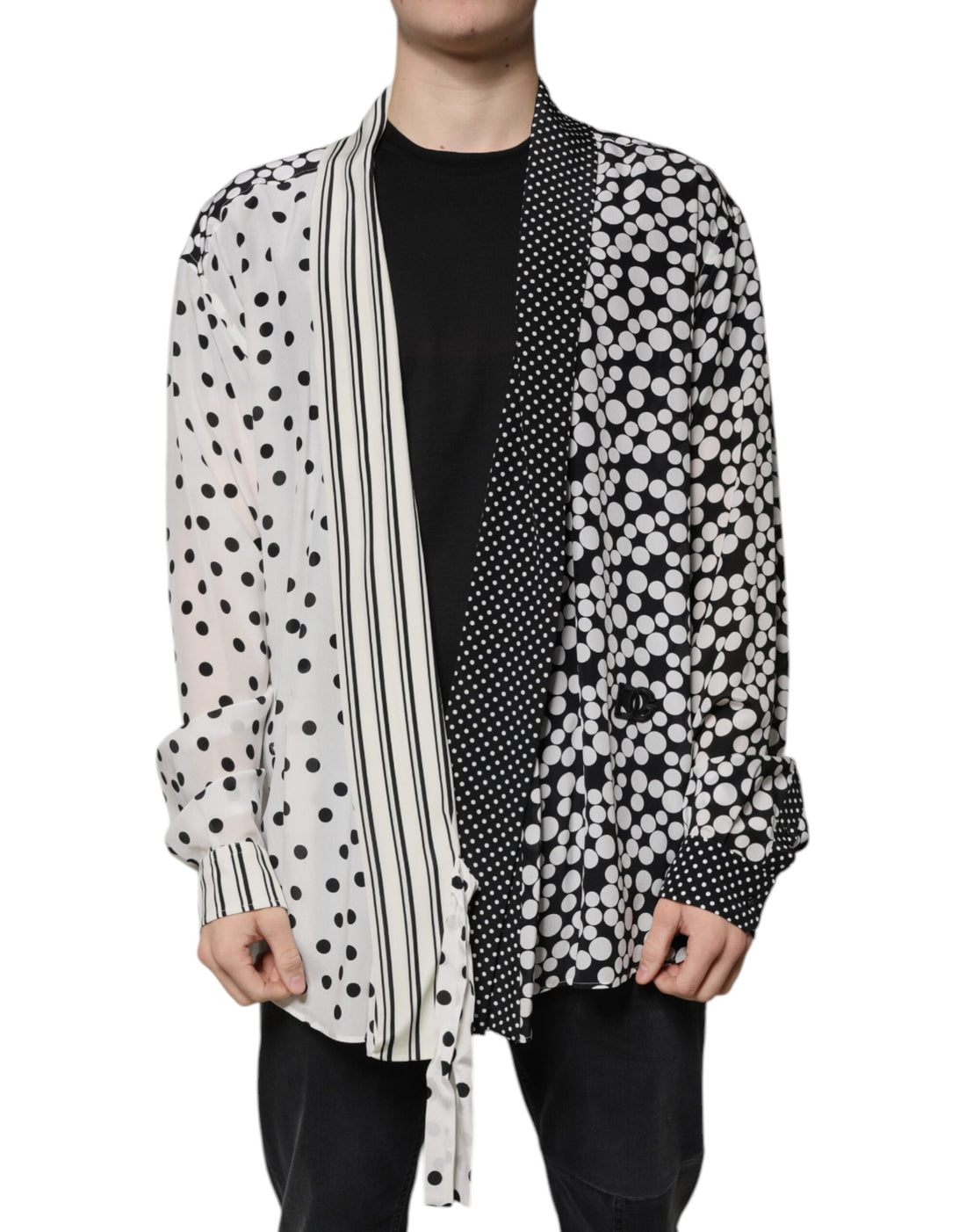 Dolce &amp;amp; Gabbana Svart Vit Prickig Sidenskjorta Herr Casual