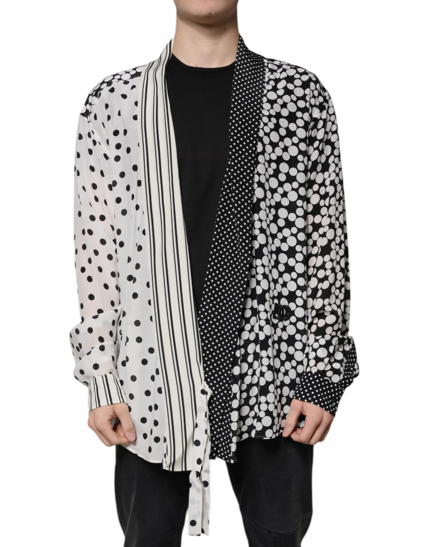 Dolce &amp;amp; Gabbana Svart Vit Prickig Sidenskjorta Herr Casual