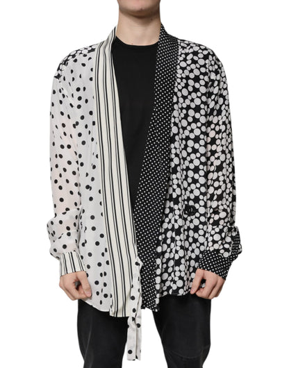 Dolce &amp;amp; Gabbana Svart Vit Prickig Sidenskjorta Herr Casual