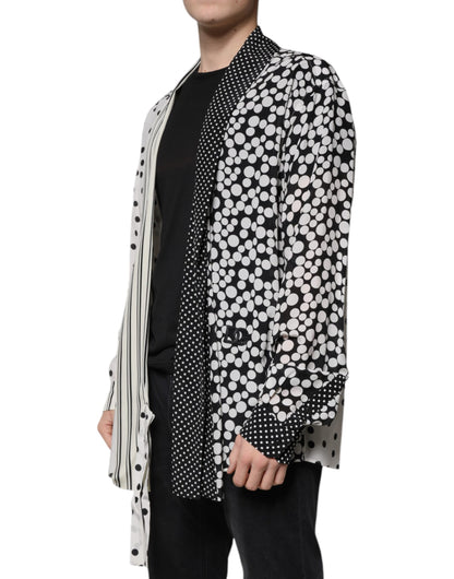 Dolce &amp;amp; Gabbana Svart Vit Prickig Sidenskjorta Herr Casual