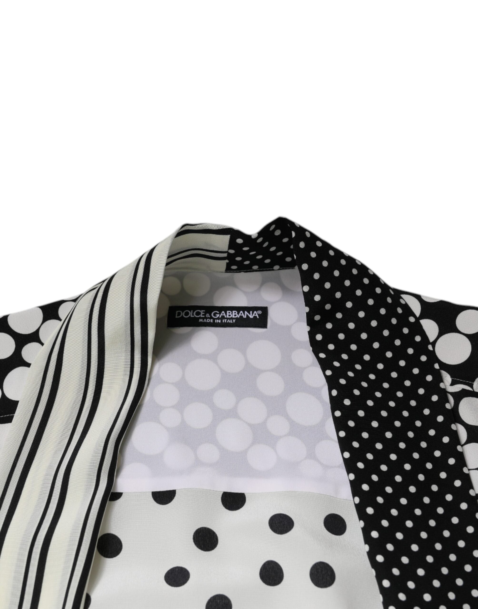Dolce &amp;amp; Gabbana Svart Vit Prickig Sidenskjorta Herr Casual