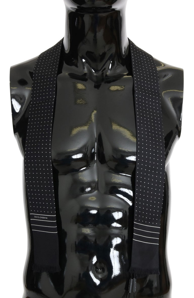 Dolce &amp; Gabbana Dark Blue Polka Dotted Silk Scarf