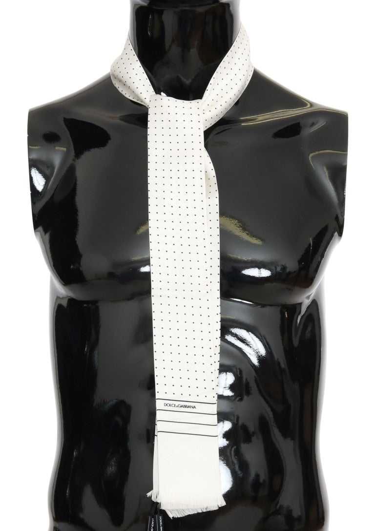 Dolce &amp; Gabbana White Polka Dotted Silk Skinny Scarf
