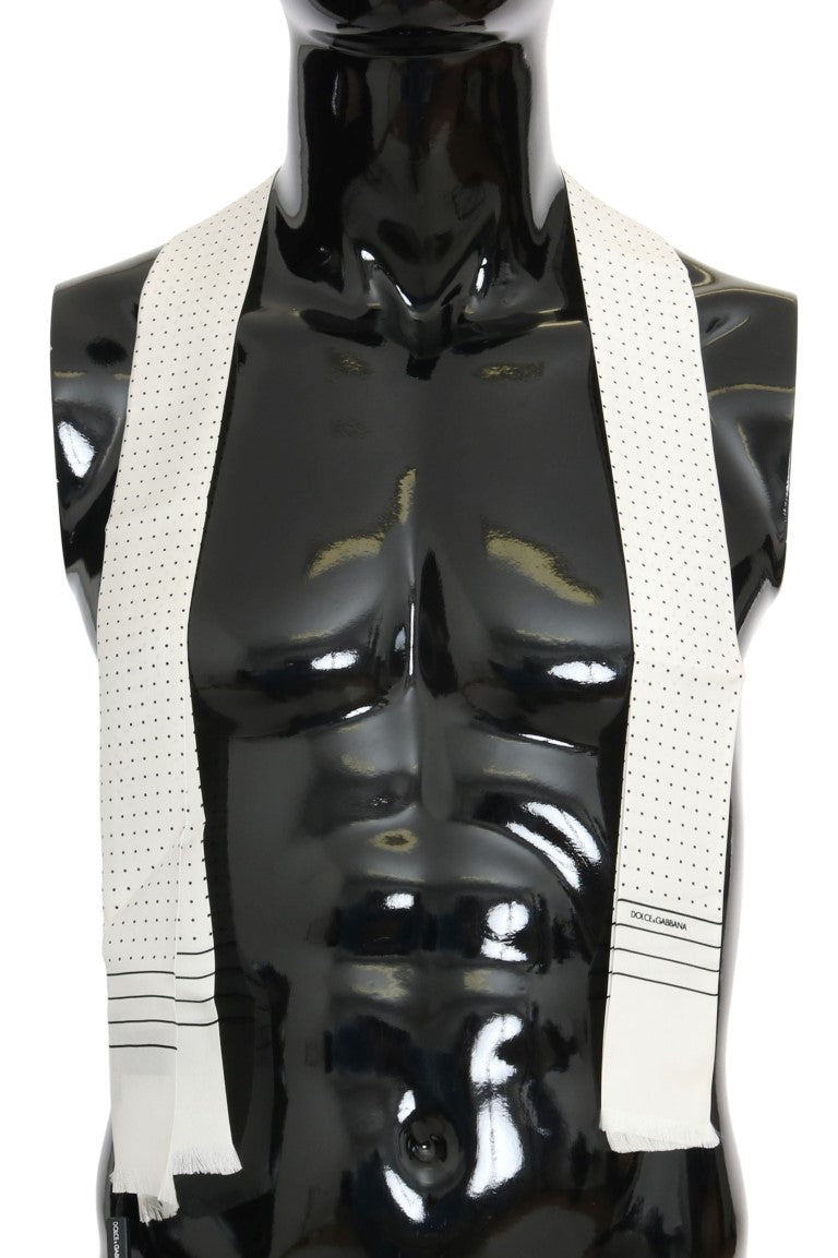 Dolce &amp; Gabbana White Polka Dotted Silk Skinny Scarf