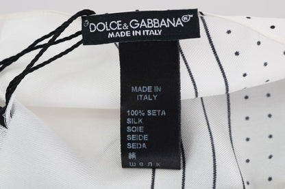 Dolce &amp;amp; Gabbana Vit prickig sidenhalsduk med smal passform