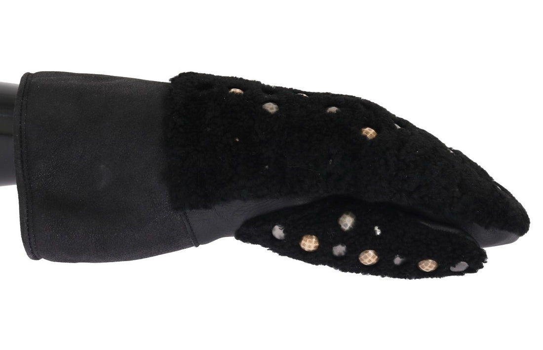Dolce &amp; Gabbana Black Leather Shearling Studded Gloves