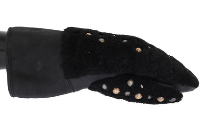 Dolce &amp; Gabbana Black Leather Shearling Studded Gloves