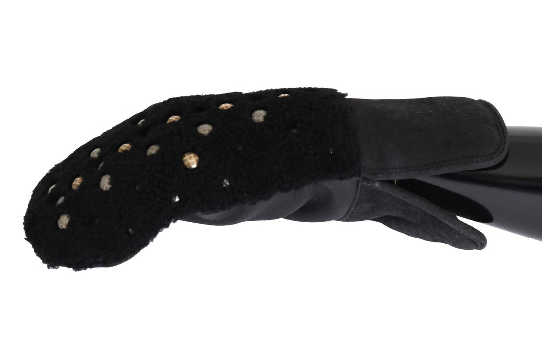 Dolce &amp; Gabbana Black Leather Shearling Studded Gloves