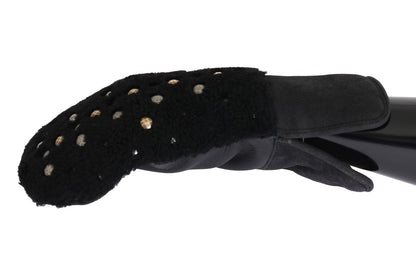 Dolce &amp; Gabbana Black Leather Shearling Studded Gloves