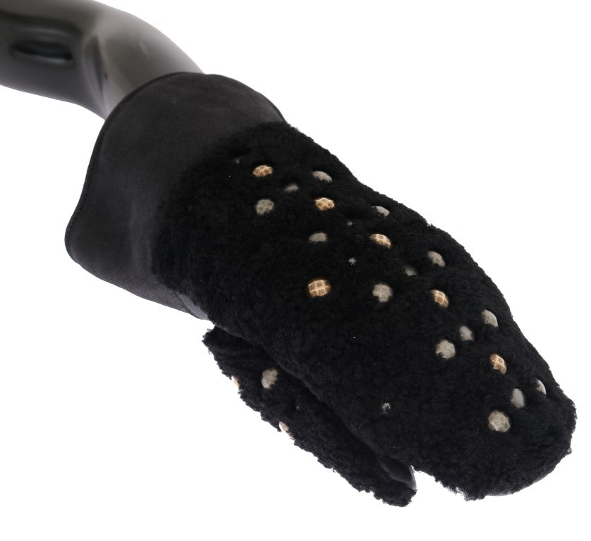 Dolce &amp; Gabbana Black Leather Shearling Studded Gloves