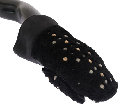 Dolce &amp; Gabbana Black Leather Shearling Studded Gloves