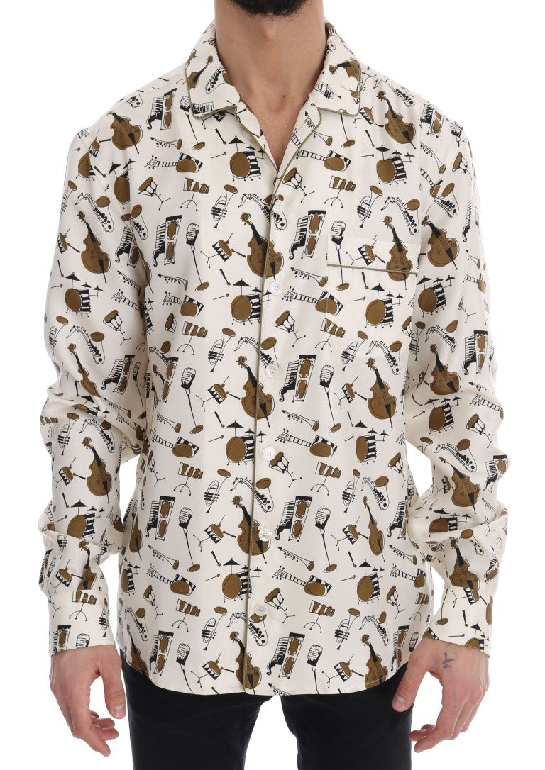 Dolce &amp;amp; Gabbana Vit Sidenskjorta med JAZZ-motivtryck