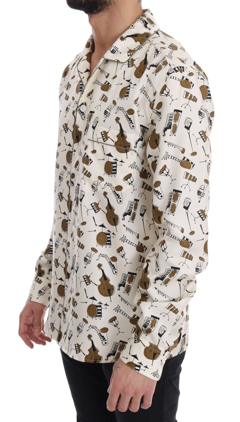 Dolce &amp;amp; Gabbana Vit Sidenskjorta med JAZZ-motivtryck
