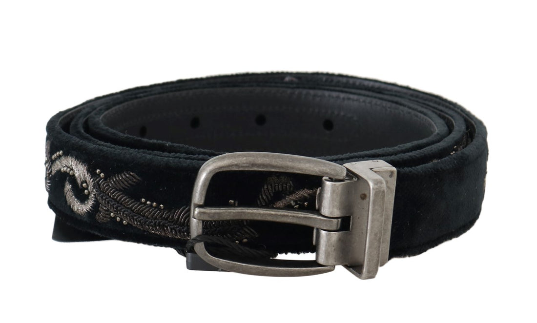 Dolce &amp; Gabbana Black Cotton Royal Bee Embroidery Belt