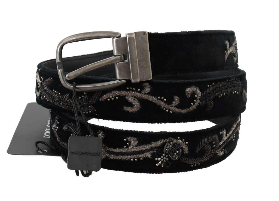 Dolce &amp; Gabbana Black Cotton Royal Bee Embroidery Belt
