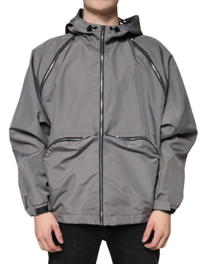 Dolce &amp; Gabbana Gray Polyester Hooded Men Full Zip Jacket