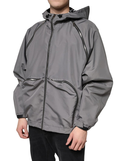Dolce &amp; Gabbana Gray Polyester Hooded Men Full Zip Jacket