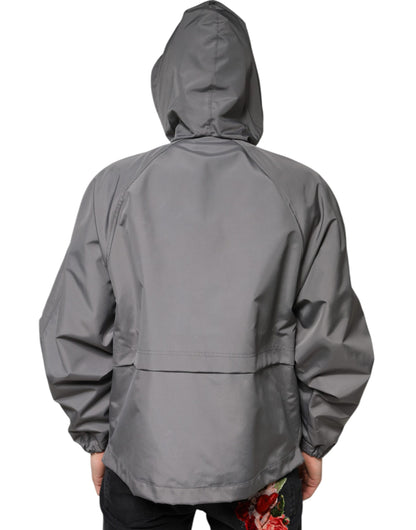 Dolce &amp; Gabbana Gray Polyester Hooded Men Full Zip Jacket