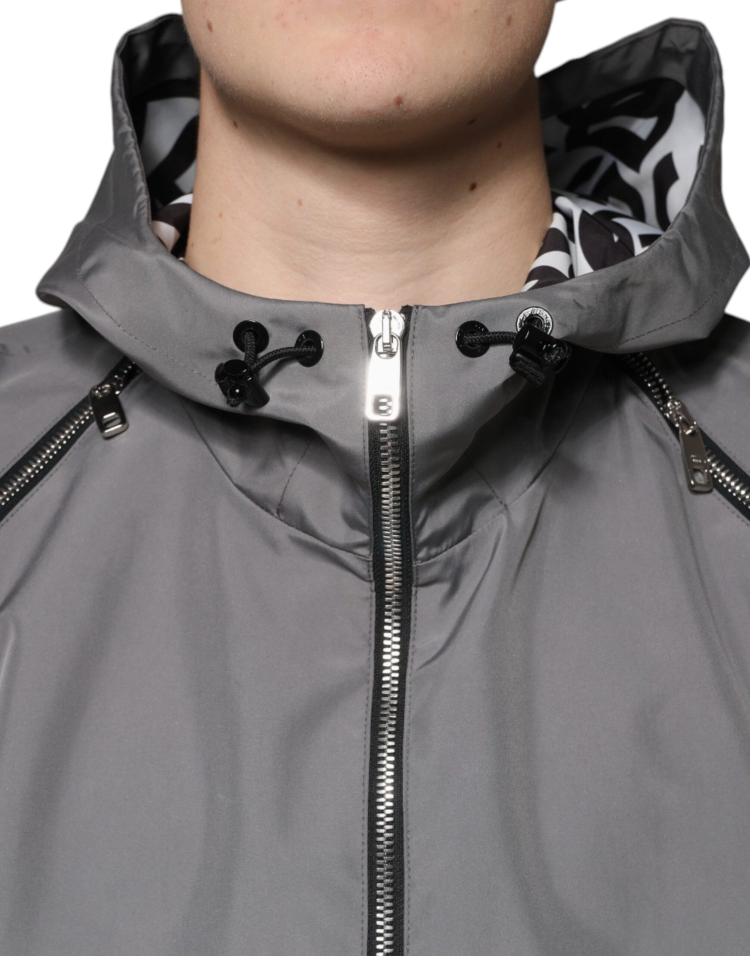 Dolce &amp; Gabbana Gray Polyester Hooded Men Full Zip Jacket