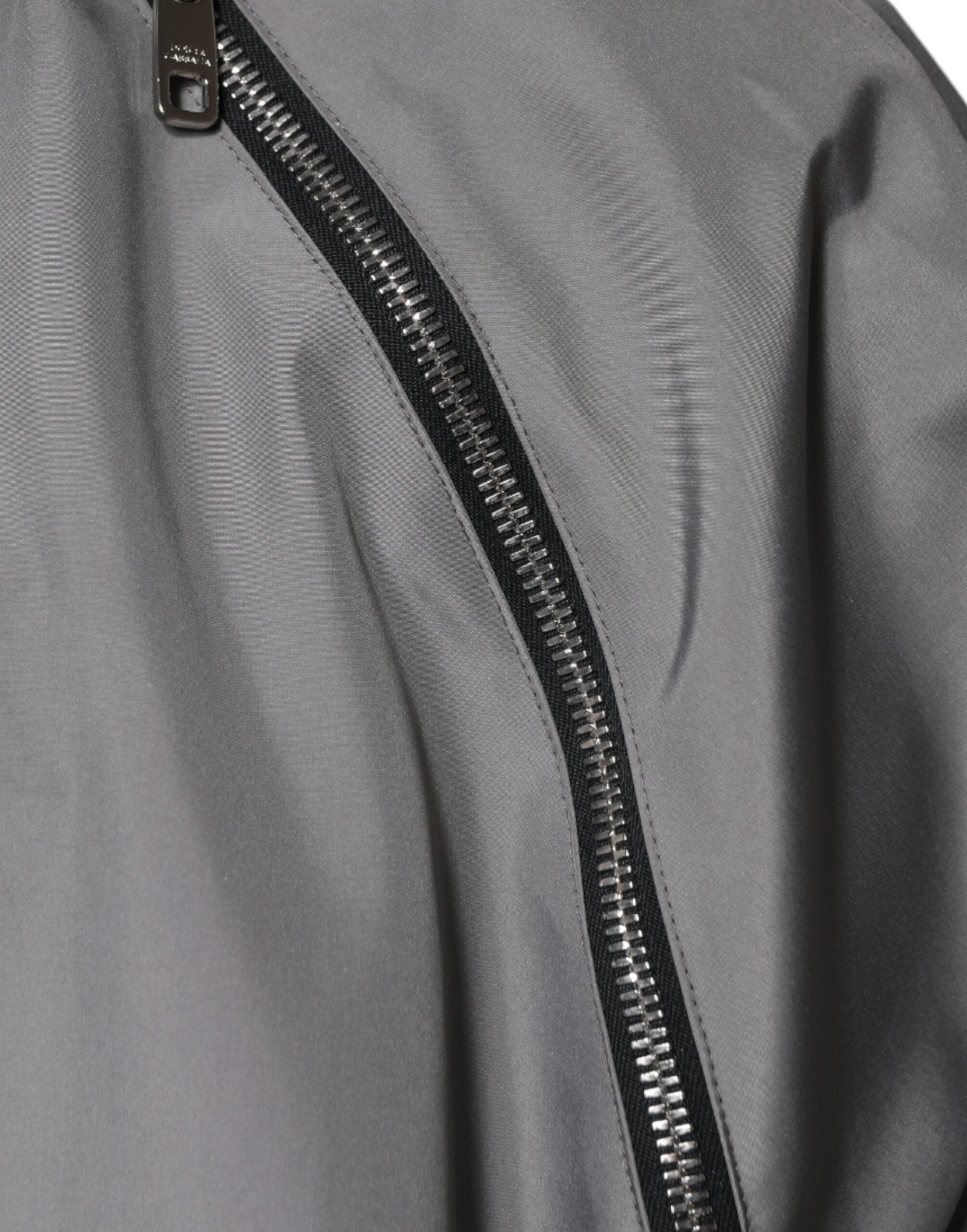 Dolce &amp; Gabbana Gray Polyester Hooded Men Full Zip Jacket