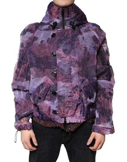 Dolce &amp; Gabbana Purple Camouflage Hooded Men Blouson Jacket