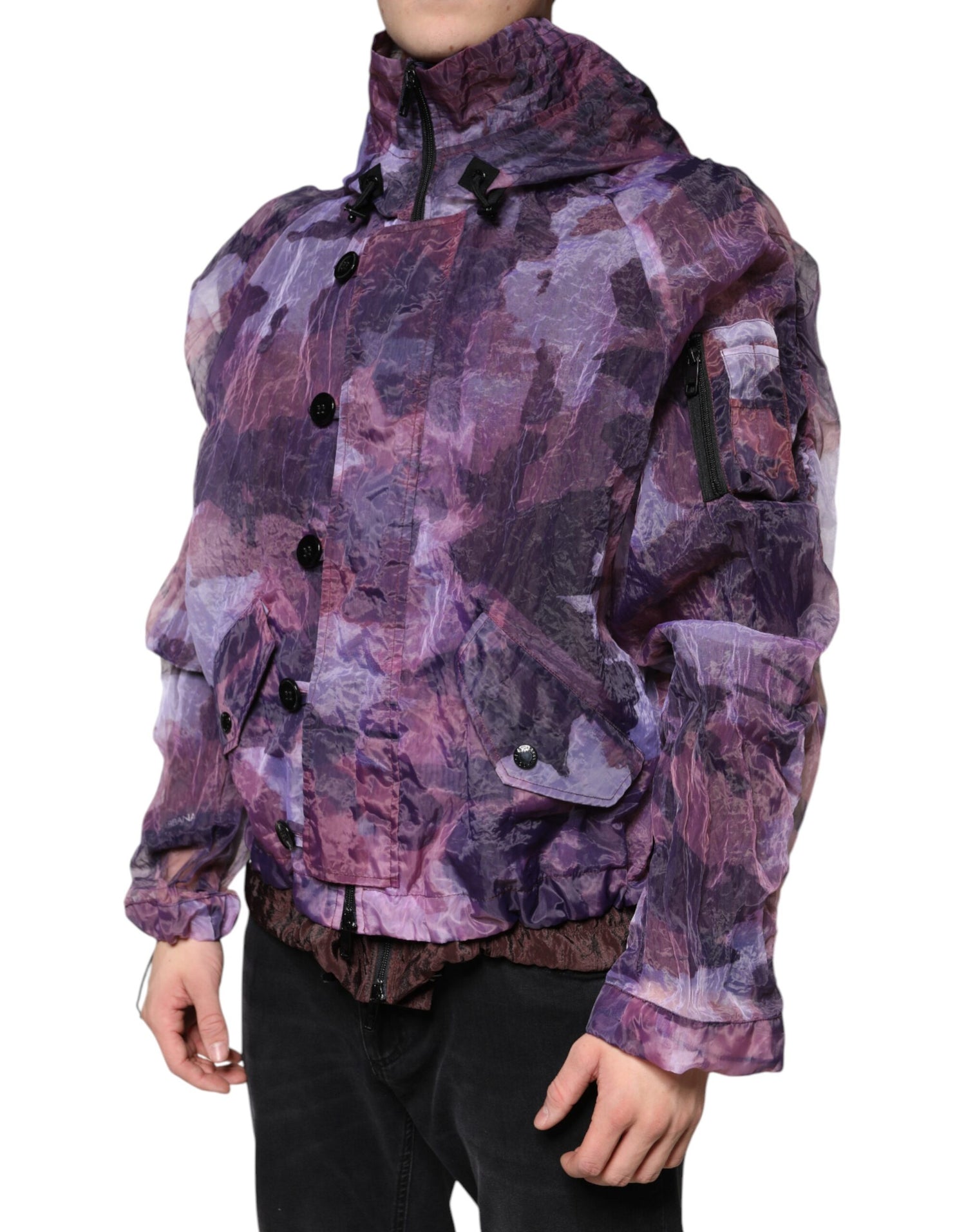 Dolce &amp; Gabbana Purple Camouflage Hooded Men Blouson Jacket