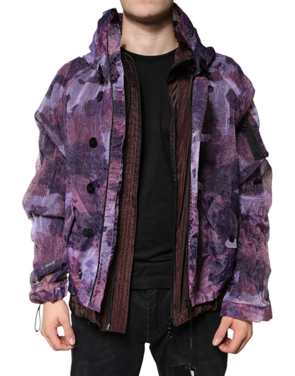 Dolce &amp; Gabbana Purple Camouflage Hooded Men Blouson Jacket