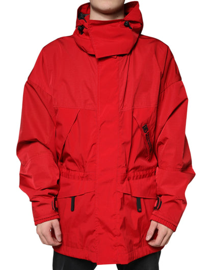 Dolce &amp; Gabbana Red Nylon Hooded Men Full Zip Parka Jacket