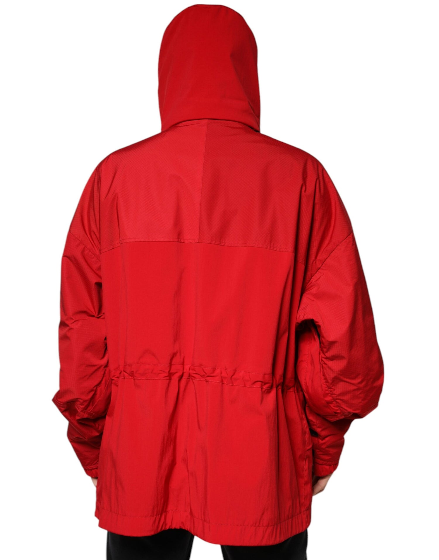 Dolce &amp; Gabbana Red Nylon Hooded Men Full Zip Parka Jacket
