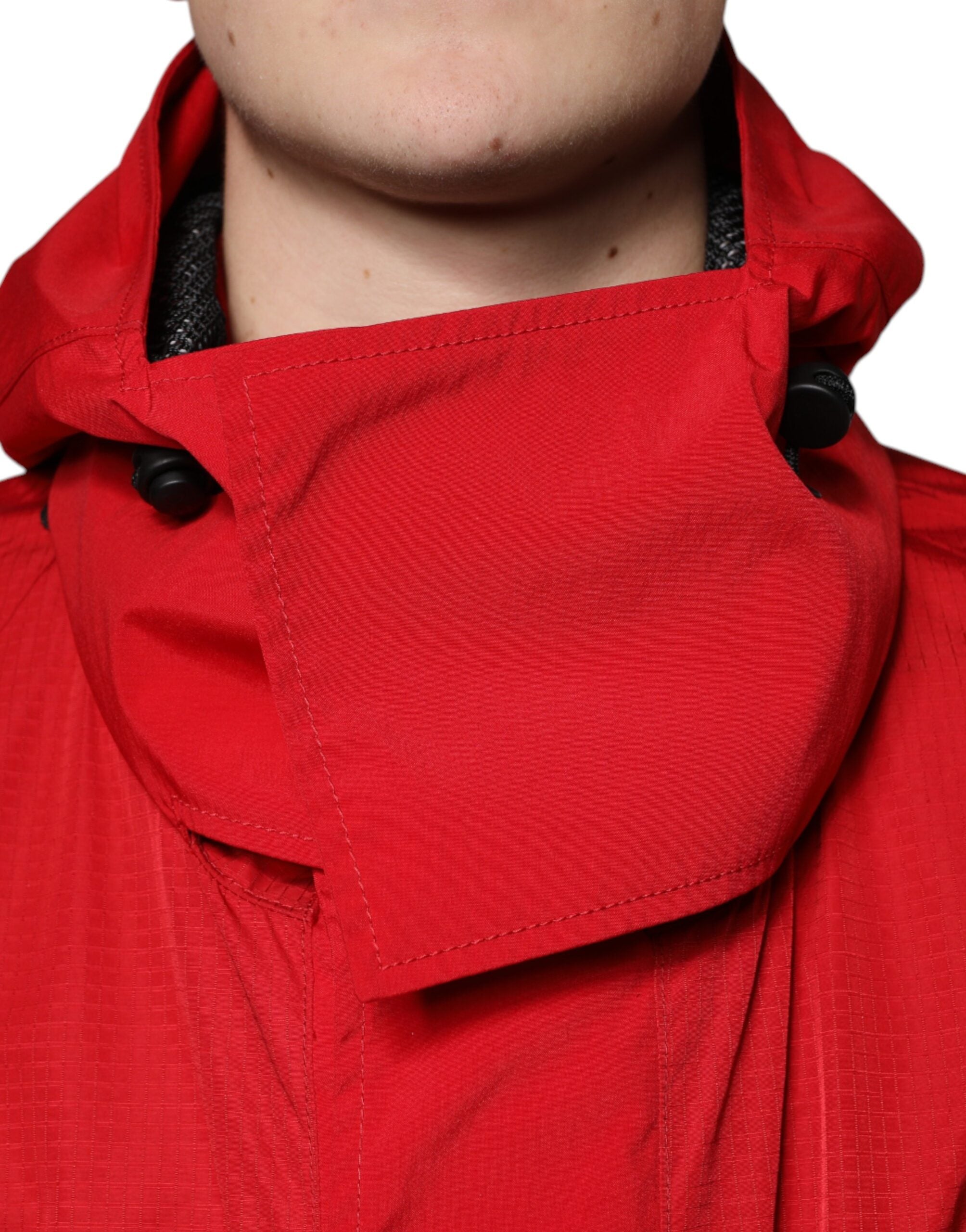 Dolce &amp; Gabbana Red Nylon Hooded Men Full Zip Parka Jacket