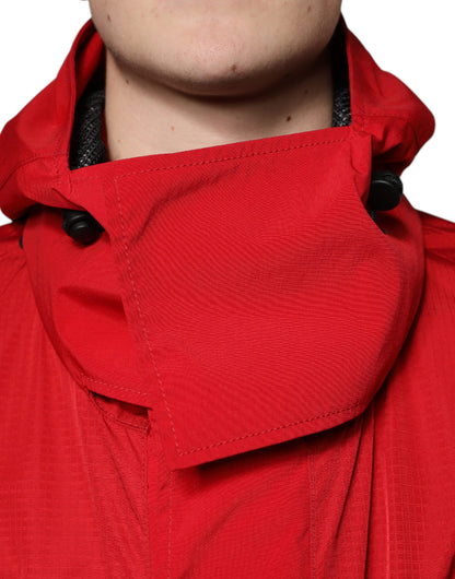Dolce &amp; Gabbana Red Nylon Hooded Men Full Zip Parka Jacket