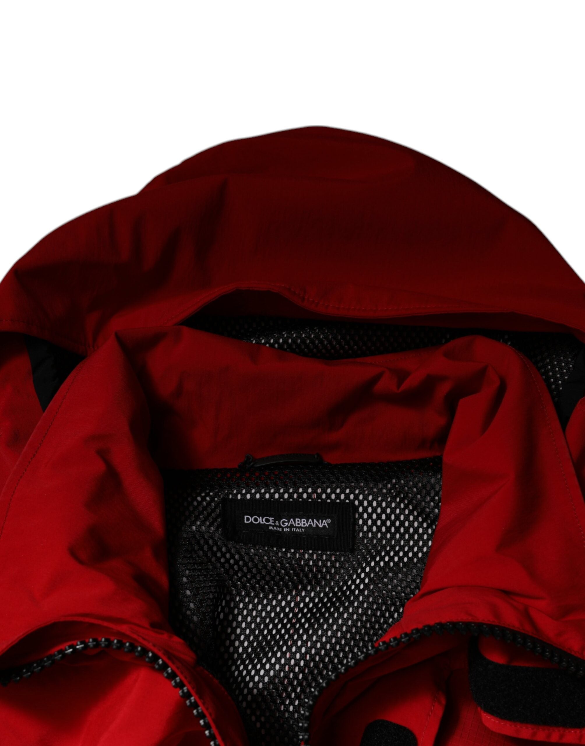 Dolce &amp; Gabbana Red Nylon Hooded Men Full Zip Parka Jacket